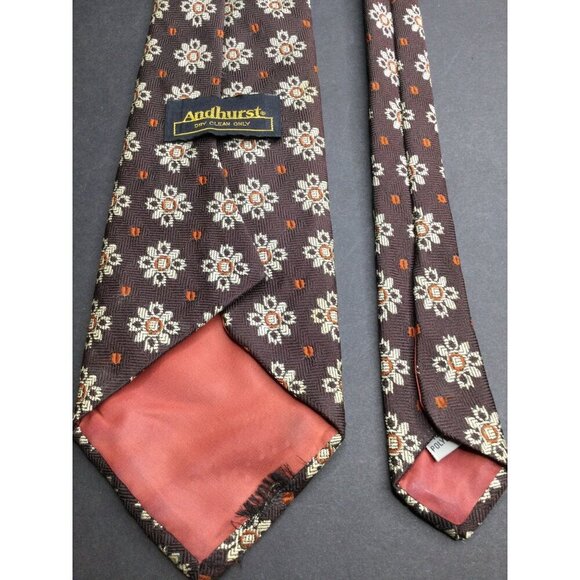 Vintage Andhurst Floral Patterned Brown Tie 100% Polyester Made in USA - Picture 6 of 8